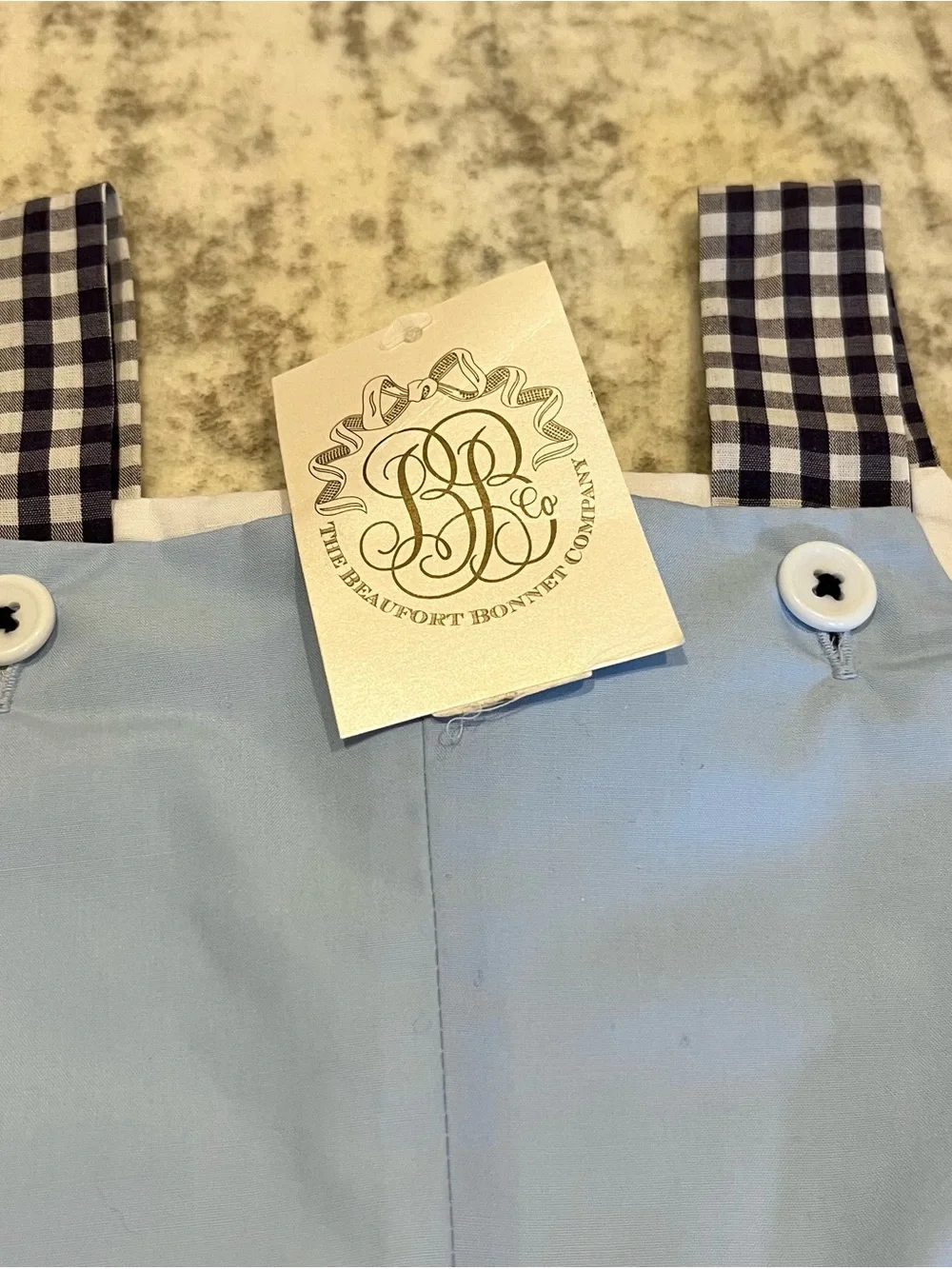 TBBC Teddy’s Tab Jon Jon – Beale Street Blue Navy Gingham 12-18 Month NWT